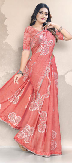 Orange color Saree in Georgette fabric with Printed work