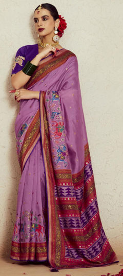 Purple and Violet color Saree in Art Silk fabric with Bandhej, Weaving work