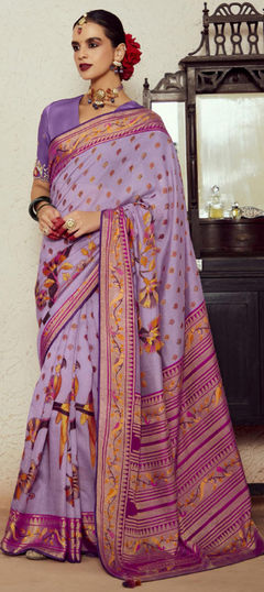 Purple and Violet color Saree in Art Silk fabric with Bandhej, Weaving work