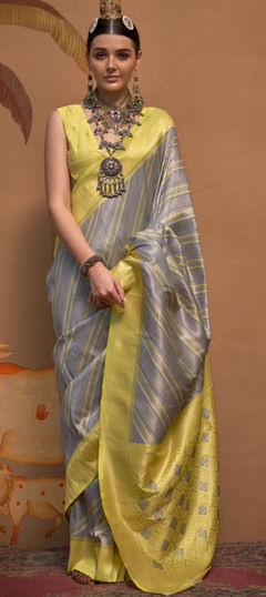 Party Wear, Traditional Black and Grey color Saree in Handloom fabric with Bengali Weaving work : 1957905