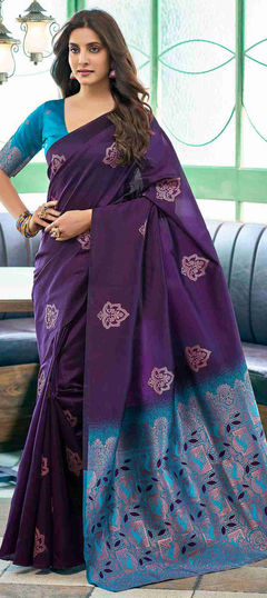 Purple and Violet color Saree in Art Silk fabric with Weaving work