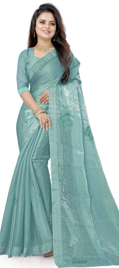 Reception, Traditional, Wedding Blue color Saree in Silk fabric with South Stone work : 1957919