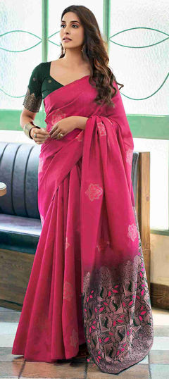 Pink and Majenta color Saree in Art Silk fabric with Weaving work