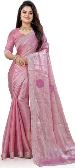 Reception, Traditional, Wedding Pink and Majenta color Saree in Silk fabric with South Stone work : 1957922