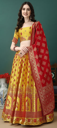 Multicolor color Lehenga in Jacquard fabric with Weaving, Zari work