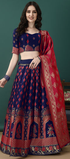 Purple and Violet color Lehenga in Jacquard fabric with Weaving, Zari work