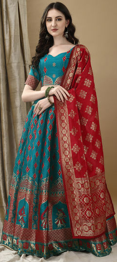 Festive, Party Wear Green color Lehenga in Jacquard fabric with Flared Weaving, Zari work : 1957944