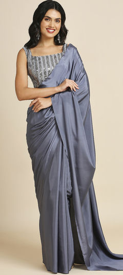 Festive, Traditional Black and Grey color Saree in Satin Silk fabric with Classic Sequence work : 1957958