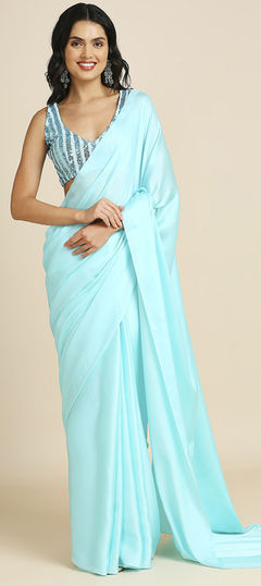 Festive, Traditional Blue color Saree in Satin Silk fabric with Classic Sequence work : 1957962