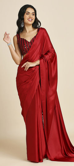 Festive, Traditional Red and Maroon color Saree in Satin Silk fabric with Classic Sequence work : 1957965