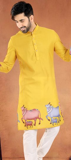 Yellow color Kurta in Cotton fabric with Printed work