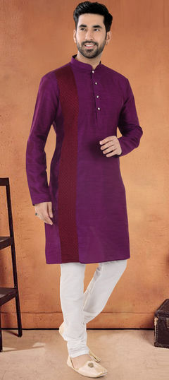 Purple and Violet color Kurta Pyjamas in Silk fabric with Patch work