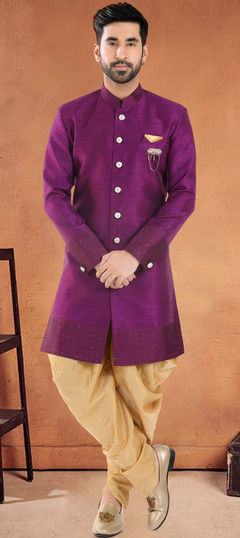 Purple and Violet color IndoWestern Dress in Silk fabric with Patch work