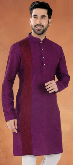 Purple and Violet color Kurta in Silk fabric with Patch work