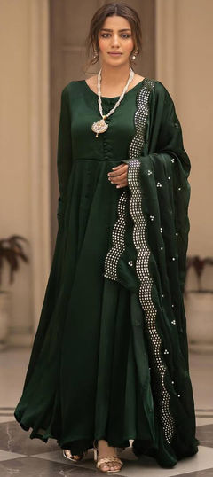 Festive, Reception Green color Salwar Kameez in Cotton fabric with Anarkali Thread work : 1958226