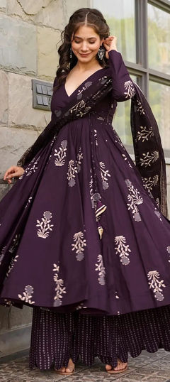 Purple and Violet color Salwar Kameez in Muslin fabric with Digital Print work