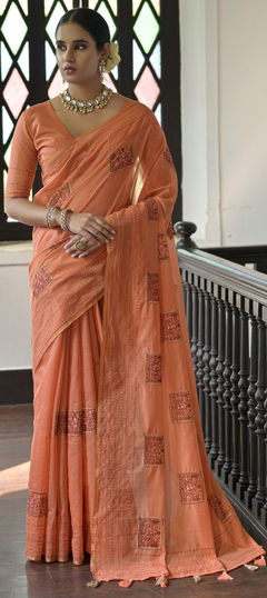 Festive, Traditional Pink and Majenta color Saree in Tussar Silk fabric with South Embroidered, Resham, Thread work : 1958452