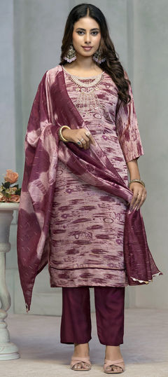Purple and Violet color Salwar Kameez in Rayon fabric with Bugle Beads, Cut Dana, Printed, Thread, Zari work