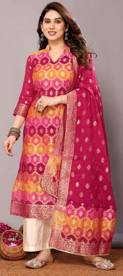 Festive, Party Wear Multicolor color Salwar Kameez in Chanderi Silk fabric with Palazzo, Straight Weaving work : 1958569