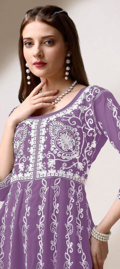 Party Wear Purple and Violet color Kurti in Georgette fabric with Anarkali, Long Sleeve Embroidered, Resham, Thread work : 1958588