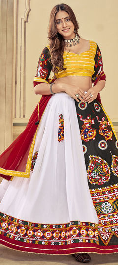 Multicolor color Lehenga in Art Silk, Georgette fabric with Embroidered, Mirror, Thread work