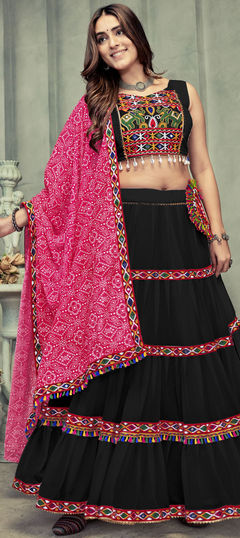 Black and Grey color Lehenga in Georgette fabric with Embroidered, Mirror, Thread work