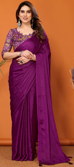 Casual, Traditional Pink and Majenta color Saree in Polyester Silk fabric with South Thread work : 1958671