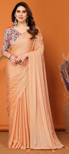 Casual, Traditional Orange color Saree in Polyester Silk fabric with South Thread work : 1958672