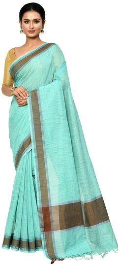 Festive, Party Wear, Traditional Green color Saree in Silk cotton fabric with Bengali Weaving work : 1958693