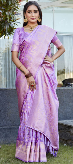 Purple and Violet color Saree in Satin Silk fabric with Weaving work