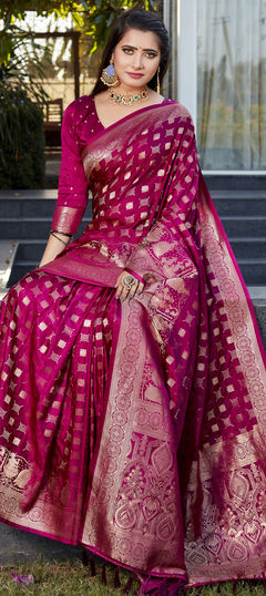 Purple and Violet color Saree in Satin Silk fabric with Weaving work