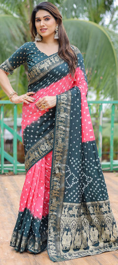 Pink and Majenta color Saree in Art Silk fabric with Bandhej, Printed, Weaving work