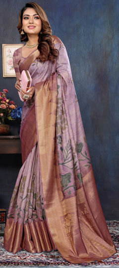 Purple and Violet color Saree in Cotton fabric with Weaving work