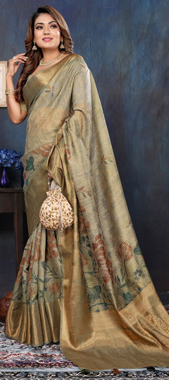 Beige and Brown color Saree in Cotton fabric with Weaving work