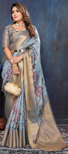 Party Wear, Traditional Blue color Saree in Cotton fabric with Bengali Weaving work : 1958814