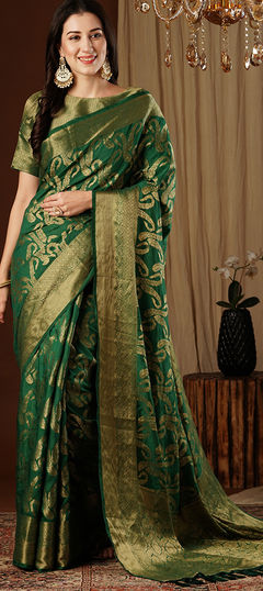 Green color Saree in Georgette fabric with Weaving, Zari work