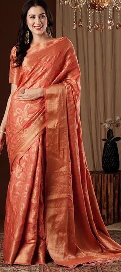 Pink and Majenta color Saree in Georgette fabric with Weaving, Zari work