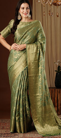 Green color Saree in Georgette fabric with Weaving, Zari work