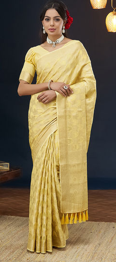 Yellow color Saree in Georgette fabric with Weaving, Zari work