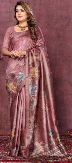 Pink and Majenta color Saree in Art Silk fabric with Floral, Printed, Weaving work