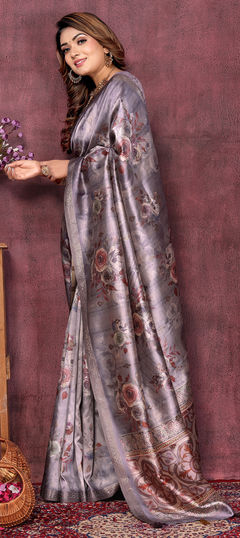 Purple and Violet color Saree in Art Silk fabric with Floral, Printed, Weaving work