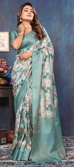 Blue color Saree in Silk cotton fabric with Weaving work