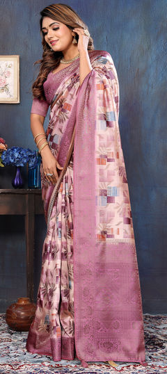 Purple and Violet color Saree in Silk cotton fabric with Weaving work