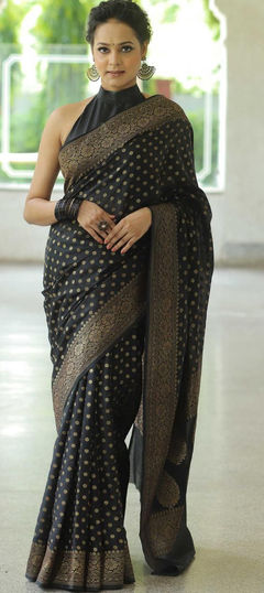 Black and Grey color Saree in Art Silk fabric with Weaving, Zari work