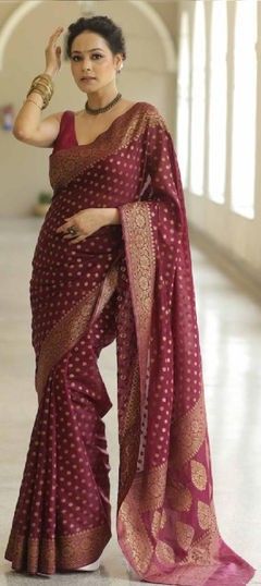 Party Wear, Traditional Red and Maroon color Saree in Art Silk fabric with South Weaving, Zari work : 1959042