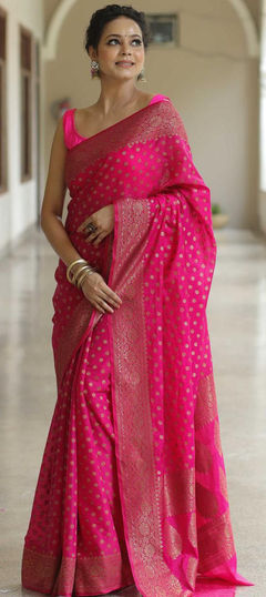 Pink and Majenta color Saree in Art Silk fabric with Weaving, Zari work