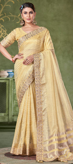 Beige and Brown color Saree in Banarasi Silk fabric with Border work