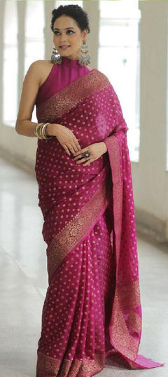 Party Wear, Traditional Purple and Violet color Saree in Art Silk fabric with South Weaving, Zari work : 1959045