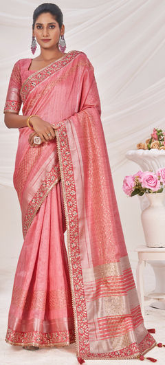 Pink and Majenta color Saree in Art Silk fabric with Border, Embroidered, Sequence work