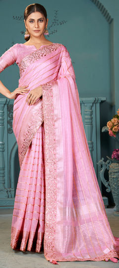 Pink and Majenta color Saree in Art Silk fabric with Border, Sequence work